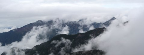 Little Devil Peak awash in clouds.